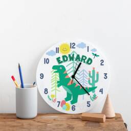 T Rex Personalised Dinosaur Wall Clock - Children's Bedroom Decor - thumbnail 1
