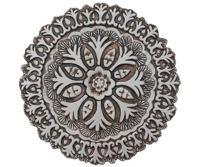 Floral Ceramic Wall Hanging, Art With Suzani Design, Decorative Tile, Cutout Art, #4 26cm Aged Silver - image 1