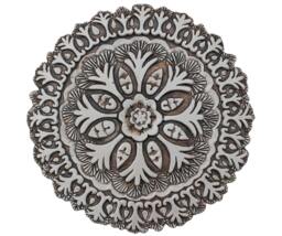 Floral Ceramic Wall Hanging, Art With Suzani Design, Decorative Tile, Cutout Art, #4 26cm Aged Silver - thumbnail 1
