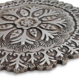 Floral Ceramic Wall Hanging, Art With Suzani Design, Decorative Tile, Cutout Art, #4 26cm Aged Silver - thumbnail 3