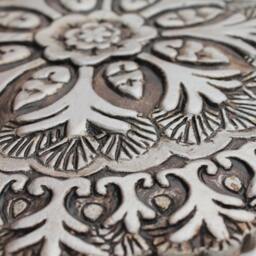 Floral Ceramic Wall Hanging, Art With Suzani Design, Decorative Tile, Cutout Art, #4 26cm Aged Silver - thumbnail 2