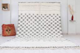 White Moroccan Rug - Tufted Modern Living Room & Black Checkered Contemporary Area - thumbnail 1