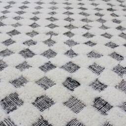 White Moroccan Rug - Tufted Modern Living Room & Black Checkered Contemporary Area - thumbnail 4