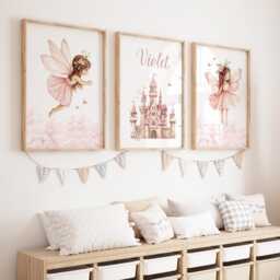 Personalized Princess Wall Art Set Fairy Castle Nursery Decor - thumbnail 1