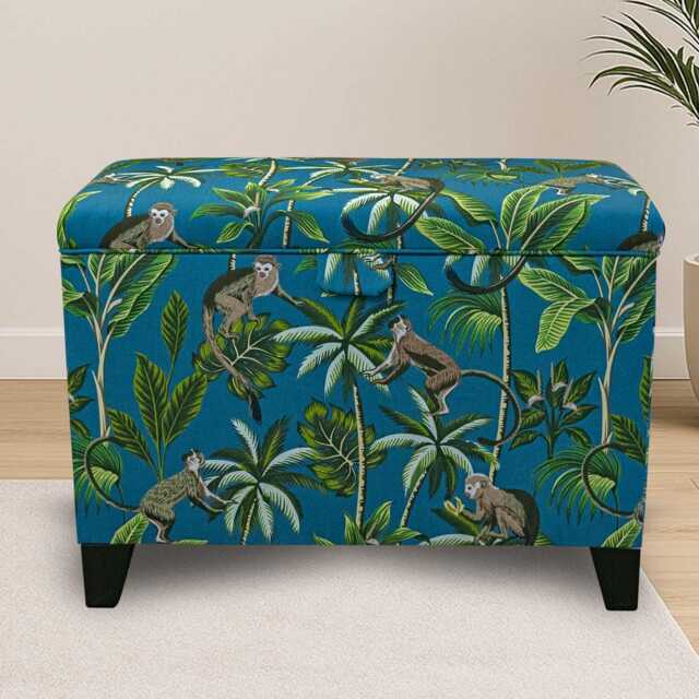 Tall Blue Monkey Storage Box - Tropical Ottoman Handmade in Britain - image 1