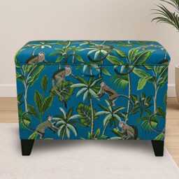Tall Blue Monkey Storage Box - Tropical Ottoman Handmade in Britain