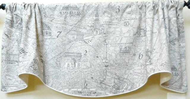 Paris Street Map - Window Valance Corded Lined Rod Pocket Scalloped Valance/ Cotton - image 1
