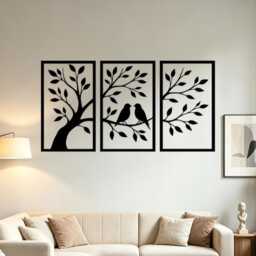 Set Of 3 Tree Love Birds Metal Wall Art Set, Branch Couple Iron Hanging, Nature Silhouette Living Room Home Decor - thumbnail 4