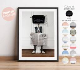 Border Collie Dog On Toilet With Newspaper, Victorian Print, Funny Bathroom Toilet, Humour Print - thumbnail 1