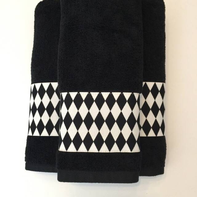 Harlequin Black Bath Towel Diamond Bathroom Decor - image 1