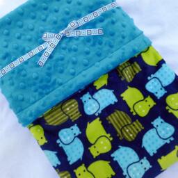 Minky Baby Blanket - Hippo Boy Personalized - thumbnail 2