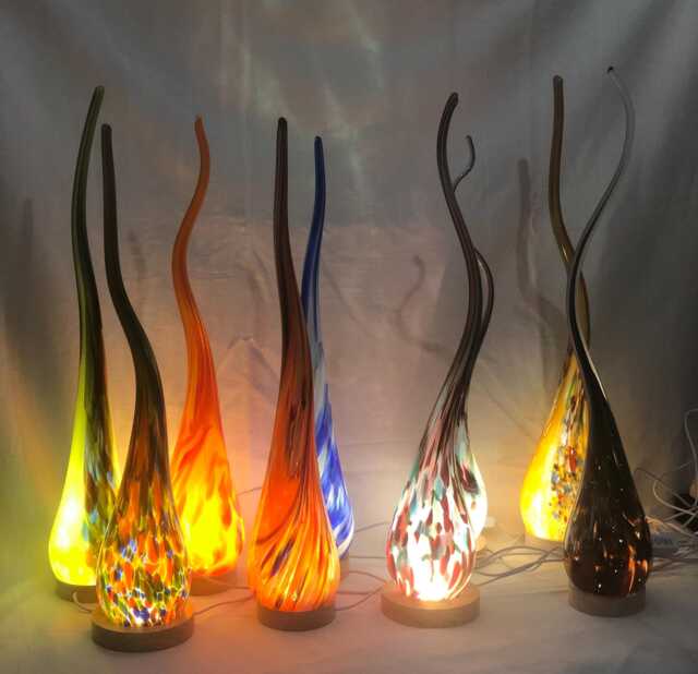 Hand Blown Glass Swirl Lamp Colorful Ambient Light, Polish Art - image 1
