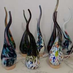 Hand Blown Glass Swirl Lamp Colorful Ambient Light, Polish Art - thumbnail 3