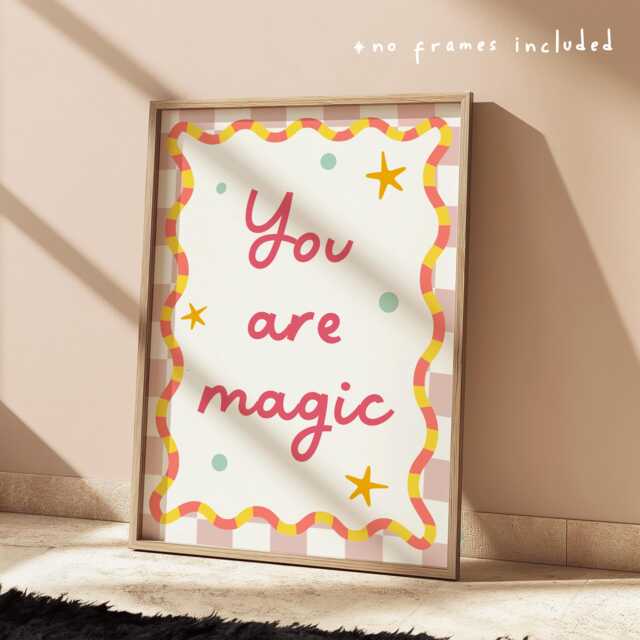 You Are Magic Print in Bright Colours, Inspirational Quote Print, Girl Nursery Pastel Decor, Scandi Nursery, Playroom Prints - image 1