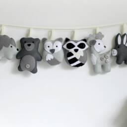 Felt Woodland Garland Grey Nursery Decor, Handmade Animals - thumbnail 3