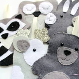 Felt Woodland Garland Grey Nursery Decor, Handmade Animals - thumbnail 2