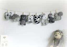 Felt Woodland Garland Grey Nursery Decor, Handmade Animals - thumbnail 1