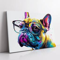 French Bulldog With Glasses Dog Pet Abstract Modern Painting Wall Art, Framed Canvas Poster Print, Home Kitchen Office Room Decor, Gifts - thumbnail 2