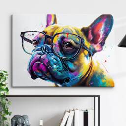 French Bulldog With Glasses Dog Pet Abstract Modern Painting Wall Art, Framed Canvas Poster Print, Home Kitchen Office Room Decor, Gifts - thumbnail 1