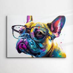 French Bulldog With Glasses Dog Pet Abstract Modern Painting Wall Art, Framed Canvas Poster Print, Home Kitchen Office Room Decor, Gifts - thumbnail 3