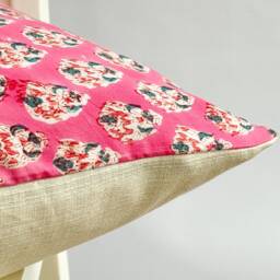 Block Print Pillow Pink Floral Hmong Hemp, Boho Farmhouse Decor - thumbnail 2