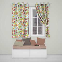 Cute Kawaii Breakfast Food Seamless Pattern Teal Gingham Background Readymade Eyelet Ring Top Thermal 100% Blackout Curtains - thumbnail 1