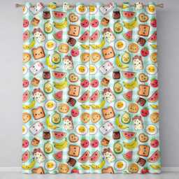 Cute Kawaii Breakfast Food Seamless Pattern Teal Gingham Background Readymade Eyelet Ring Top Thermal 100% Blackout Curtains - thumbnail 2