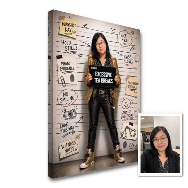Personalised Funny Mugshot Canvas From Photo, Custom Comedy Charge Wall Art, Fake Lineup Poster Birthday Gift For Home Bar Decor - image 1