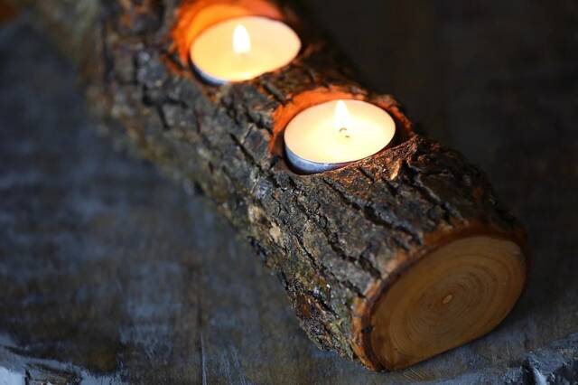 Full Log Branch Wood Tealight Candle Holder, Natural Cut Out Of Tree Wood, Reclaimed Sealed Gifts Under 30 - image 1