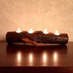 Full Log Branch Wood Tealight Candle Holder, Natural Cut Out Of Tree Wood, Reclaimed Sealed Gifts Under 30 - thumbnail 3