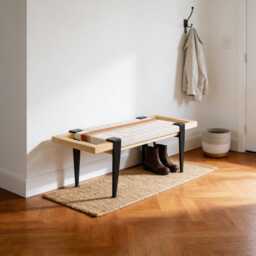 Hand-Woven Entryway Bench Mcm Style End Of Bed & Mudroom Seating - Custom-Made, Multiple Sizes - thumbnail 3