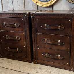 Bedside Nightstand Pair - Bridle Leather English Cabinets With Drawer Storage - thumbnail 4