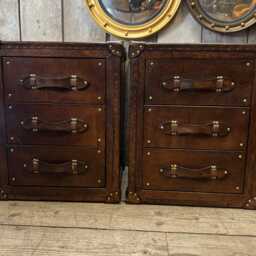 Bedside Nightstand Pair - Bridle Leather English Cabinets With Drawer Storage - thumbnail 2