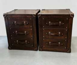 Bedside Nightstand Pair - Bridle Leather English Cabinets With Drawer Storage - thumbnail 1