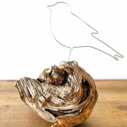 Wire Bird On Beautiful Wood - Handmade - thumbnail 3