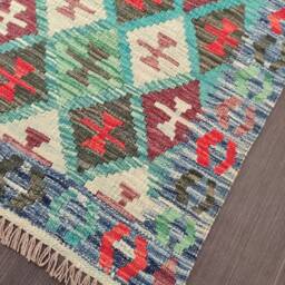 Turquoise Runner Rug, Handmade Artisan Afghan Turkish Persian Navajo Bohemian Kilim Rug 200x72 cm - thumbnail 2