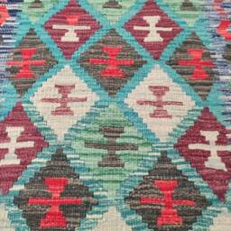 Turquoise Runner Rug, Handmade Artisan Afghan Turkish Persian Navajo Bohemian Kilim Rug 200x72 cm - thumbnail 4