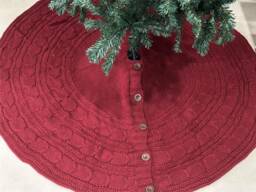 Hand-Knitted Red Christmas Tree Skirt, 48 Inch - thumbnail 1