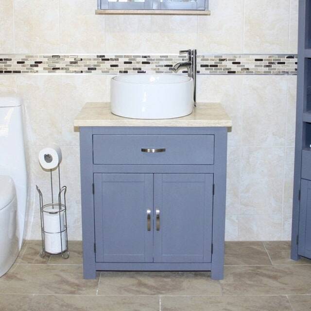 Bathroom Grey Painted Vanity Unit - With Travertine Top & Ceramic Basin Choice 502Gtcbc - image 1