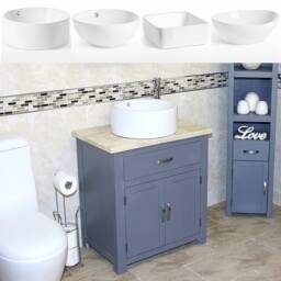 Bathroom Grey Painted Vanity Unit - With Travertine Top & Ceramic Basin Choice 502Gtcbc - thumbnail 2