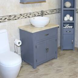 Bathroom Grey Painted Vanity Unit - With Travertine Top & Ceramic Basin Choice 502Gtcbc - thumbnail 3