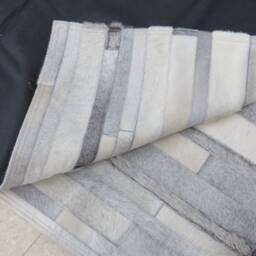 Patchwork Cowhide Rug, Model Stripes, Cream, White & Mix Of Grey. Sale, Ready To Go. 12' X 9' Free Shipping, 1 in Stock - thumbnail 2