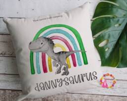 Dinosaur Cushion, Pillow, Roarsome Cushion, Gift, Dinosaur, Rainbow, Dinosaurus, Rainbow Dinosaur, Gift For Dad - thumbnail 1