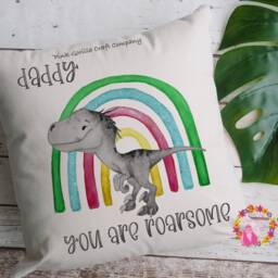 Dinosaur Cushion, Pillow, Roarsome Cushion, Gift, Dinosaur, Rainbow, Dinosaurus, Rainbow Dinosaur, Gift For Dad - thumbnail 2