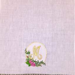Heirloom Roses Monogram Linen Guest Towel Embroidered Bathroom Decor - thumbnail 4