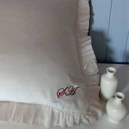 Handmade in The UK Frilled Cotton Pillowcases With Monograms - thumbnail 2