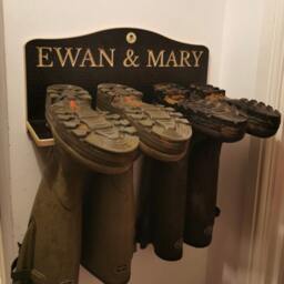 Welly Boot Rack, Wooden Holder, Wellington Storage, Shoe/Walking Boot Rack, Engraved Rack - thumbnail 3