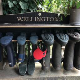 Welly Boot Rack, Wooden Holder, Wellington Storage, Shoe/Walking Boot Rack, Engraved Rack - thumbnail 2
