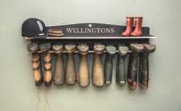 Welly Boot Rack, Wooden Holder, Wellington Storage, Shoe/Walking Boot Rack, Engraved Rack