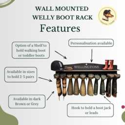 Welly Boot Rack, Wooden Holder, Wellington Storage, Shoe/Walking Boot Rack, Engraved Rack - thumbnail 3
